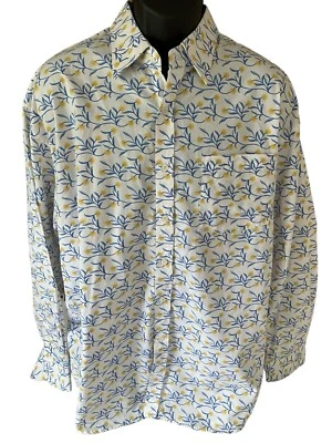 Brooklyn Xpress Shirt Men's XL White Button Up Blue Yellow Flowers Long Sleeve - Image 1 of 4