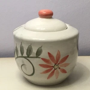 Pfaltzgraff PRAIRIE BLOOM Sugar Bowl & Lid Coral/Green Floral Off-White Ceramic - Picture 1 of 9