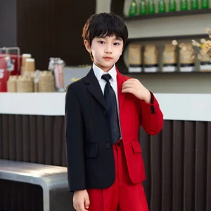 Kid Boy Formal Coat Jacket Suit Blazer Two-tone Long Sleeve Performance Chic Top - Picture 1 of 9