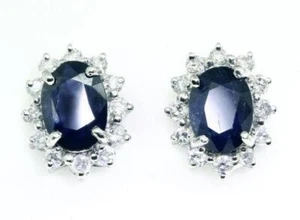 Pendientes De Diamante Y Zafiro De 2.5ct En Oro De 14K - Imagen 1 de 8