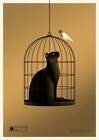 CAT CAGE (GOLD) ART PRINT LIMITED EDITION SCREEN PRINT BY SIMON MARCHNER