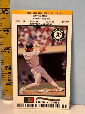 Boleto de los Atléticos de Oakland vs Seattle del 24 de mayo de 1994 cubierta McGwire Foto 1 de 2