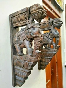 Elephant Wooden Bracket Corbel Pair Statue Handmade Wall Shelf Home Art Decor US - Picture 1 of 7