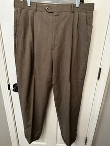 Joseph & Feiss Men's Brown Pleated Front Dress Work Pants Size 35 X 31 - Imagen 1 de 7