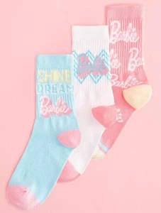 Barbie Socken 3er-Pack Kinder Mädchen UK Schuhgröße 9-12 12-3 4-6 rosa weiß - Bild 1 von 2