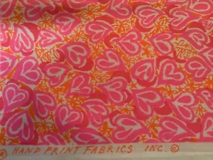 Key West Lilly Pulitzer Hand Print ~HEARTS and FLOWERSP~21 inches~ fabric~NOS - Picture 1 of 3