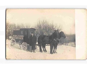 ST2166: RAWLEIGH 'S REMEDIES ADVT, HORSES & WAGON C1910's AZO RPPC / Postkarte - Bild 1 von 2