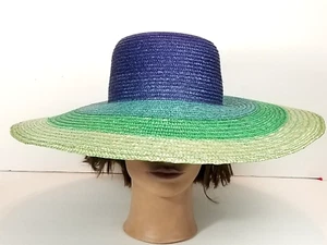 Vintage Nordstrom Blue/Green Women 100% Straw Hat Size 7 / L  - Picture 1 of 6