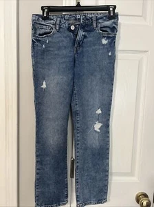NWOT Gap Kids Girls Girlfriend Adjustsble Waist Medium Wash Distresses Jeans 14 - Picture 1 of 4