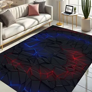 Modern Geometric Rug, Abstract 3D Design Carpet, Futuristic Home Decor, Neon - Picture 1 of 11