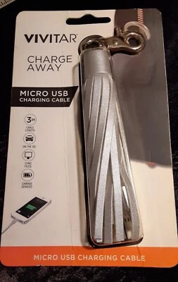 Vivitar ChargeAway 3" Micro USB Charging Cable Tassel android samsung silver - Image 1 of 2
