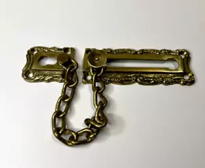 Brass Slide Chain Latch Lock Solid Brass New-Old-Stock - Picture 1 of 6