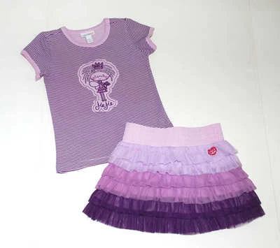 NUEVO CON ETIQUETAS NUEVO SIN ETIQUETAS Naartjie Jie Fairy Camiseta a Rayas Púrpura ~ Conjunto de Falda con Volantes Jie Jie 5 6 Foto 1 de 4