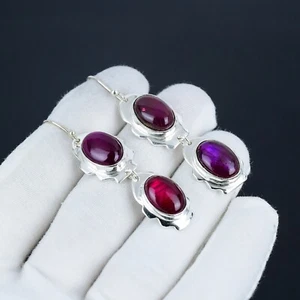 Pink Flshy Labradorite Gemstone Handmade 925 Sterling Silver Earring For Gifts - Picture 1 of 4