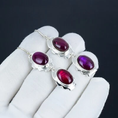 Pink Flshy Labradorite Gemstone Handmade 925 Sterling Silver Earring For Gifts - Image 1 of 4