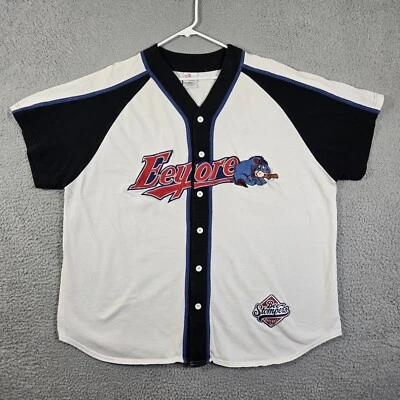 Camiseta de béisbol Disney Eeyore XL blanca/negra/azul botón delantero defecto Bee Stompers Foto 1 de 4