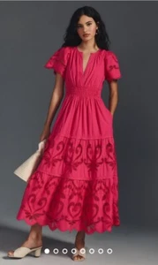 Anthropologie The Somerset Maxi Dress Cutwork Edition Tiered Pink XSP NWT - Picture 1 of 6