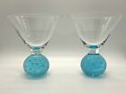 Circleware Controlled Bubble Base Martini Glasses Blue Set of 2