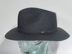 Orvis Woven Black Braided Paper Straw Fedora Hat Large L New with tags - Picture 1 of 9