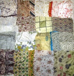 Lot pure silk vintage sari fabrics remnant 16 pcs 8" squares cream beige easter - Picture 1 of 1