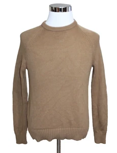Vince Mens Sweater Knit Wool Cashmere Blend Leather Elbow Patch Beige Size M - Picture 1 of 7