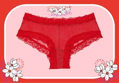 XL Rojo SHIMMER Victoria's Secret Elástico Algodón Encaje-Cintura y Pierna Braguita Descarada Foto 1 de 4