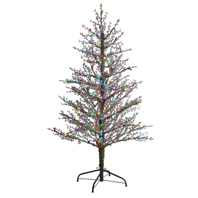 Nearly Natural 5ft. Frosted Berry Twig Artificial Christmas Tree with 200 Multic - Image 1 of 4
