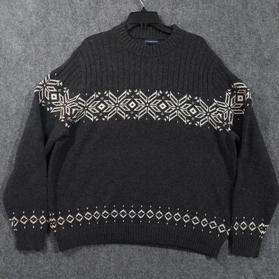 Lands' End Sweater Mens XL Gray Fair Isle Pullover Knit Crew Neck Wool Blend - Image 1 of 4