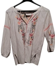 Paparazzi Embroidered Boho Hippie Chic Blouse Shirt Tunic Western Tassel L - Picture 1 of 3