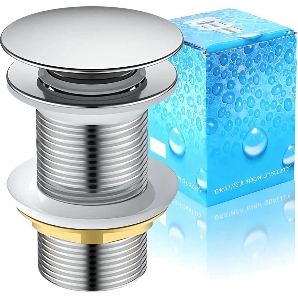 Ablaufgarnitur Waschbecken Pop-Up Click Clack Edelstahl Messing ohne Überlauf - Bild 1 von 1