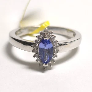 D'Joy Marquise Cut Tanzanite & Zircon Platinum Plated 925 Silver Ring Size 8 - Picture 1 of 12