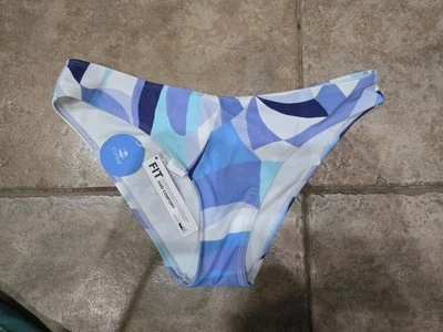CUP SHE Women's swim bikini bottom Geometric Blues Lined Medium NWT - Image 1 of 4