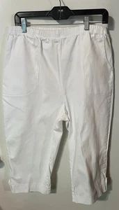 D & CO. DENIM & CO.  WHITE CAPRI PANTS PULLON COTTON SPANDEX  Sz Large T1 - Picture 1 of 4