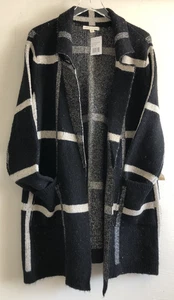 NWT Farmers Market Sz 1XOpen Front Coat Collar Blk White Buffalo Plaid Pockets - Picture 1 of 16