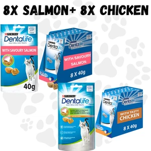 Dentalife MIX Cat Dental Treats Purina 8x SALMON 8x CHICKEN 40g Tartar Control - Picture 1 of 7