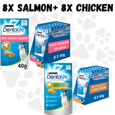 Dentalife MIX Cat Dental Treats Purina 8x SALMON 8x CHICKEN 40g Tartar Control - Image 1 of 4
