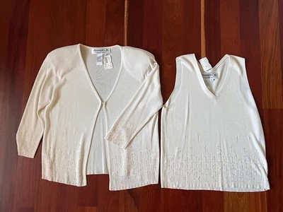 Suéter Cárdigan Joseph A NUEVO CON ETIQUETAS DE COLECCIÓN 100 % Seda con Top a Juego Talla XL Blanco Foto 1 de 4