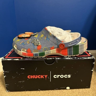 Zuecos Crocs Chucky clásicos sin cordones para hombre talla 12 sandalias azules Halloween Foto 1 de 4