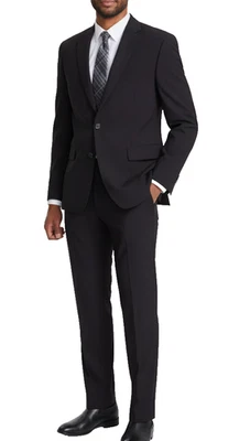 Perry Ellis Suit Men's Jacket 38R 31x32 Pants Black Solid Modern Fit NWT $395 - Image 1 of 4