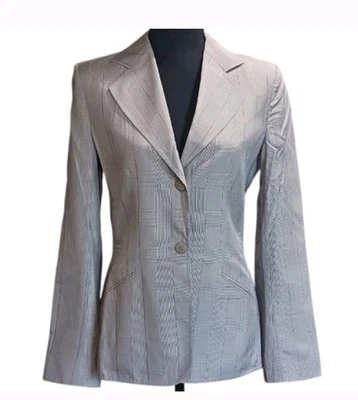 Armani Collezioni 真丝混纺西装外套女式 4 码黑色白色 — 第 1/4 张图片