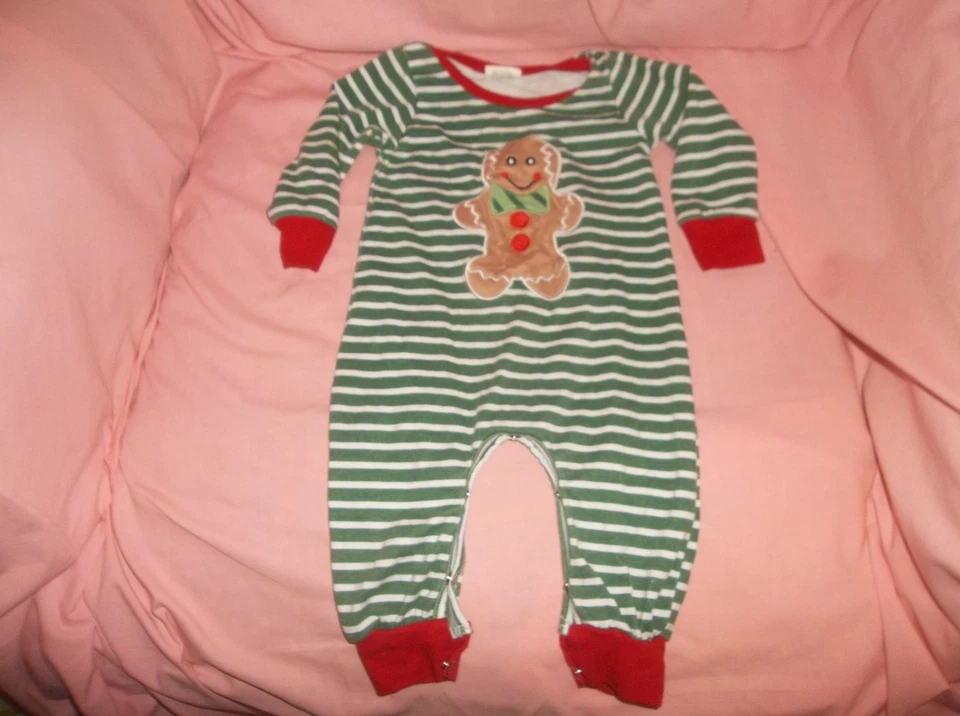 Traje de Navidad Boutique para niños 1 pieza talla 3-6 meses--GUC--a rayas verdes/blancas, jengibre Foto 1 de 1