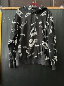Nike Sportswear Club Hoodie Drawn Logo All Over Print Men’s Large Black/White - Picture 1 of 7