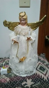 ÁRBOL DE NAVIDAD TOPPER ÁNGEL HERMOSO VESTIDO BLANCO Y ALAS DORADAS 10 1/2 PULGADAS T - Imagen 1 de 5