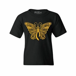 Gold Ribbon Butterfly Youth's T-Shirt Childhood Cancer Awareness Shirts - Picture 1 of 4