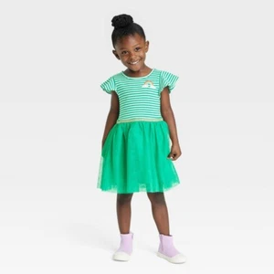 Toddler Girls' Striped Rainbow Tulle Dress - Cat & Jack Green 18M - Picture 1 of 1