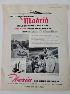 1955 Iberia Super E Constellation Airlines of Spain vintage Madrid ad - Picture 1 of 1