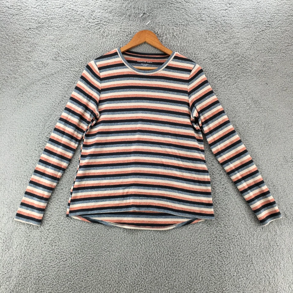 Sudadera pulóver de felpa suave y sexy American Eagle para mujer M rayas multicolor Foto 1 de 4