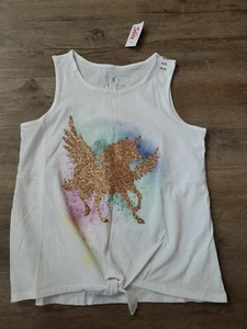 NWT Justice For Girls Shirt Size 14 /16 white gold glitter unicorn NEW spring - Picture 1 of 5