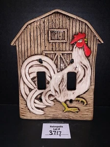 Ceramic Country Rooster & Barn Light Switch Plate Cover Double Toggle Wall Decor - Picture 1 of 2