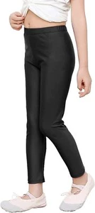 Teen Girls Athletic Active Dance Leggings for Kids Shiny Workout Small, Black - Picture 1 of 6